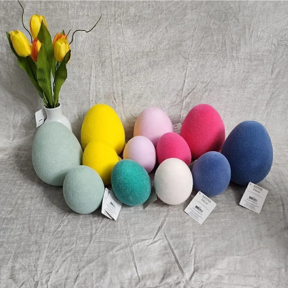New Lot of 12 Easter Spring Decor Flocked Egg Bundle Large 8' and Medium 6'